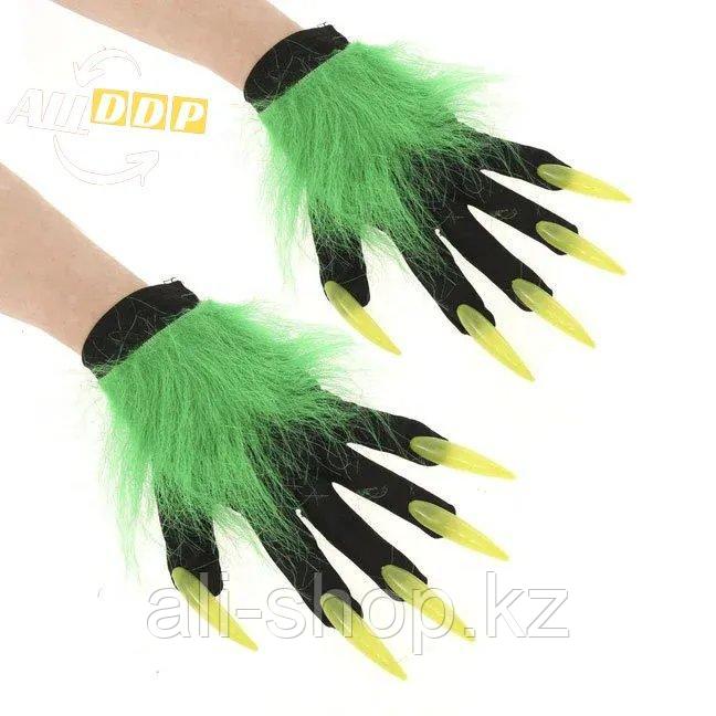 Перчатки карнавальные (лапы оборотня с когтями зеленые) - фото 1 - id-p113501770