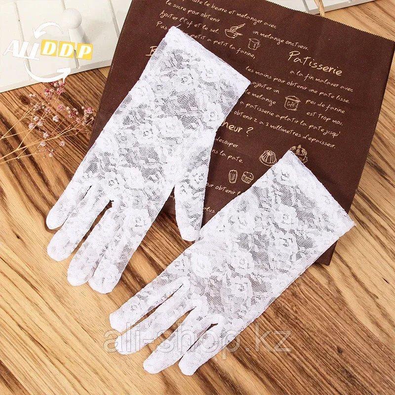 Перчатки Сетка капроновые ажурные с вышивкой короткие белые - фото 3 - id-p113501793