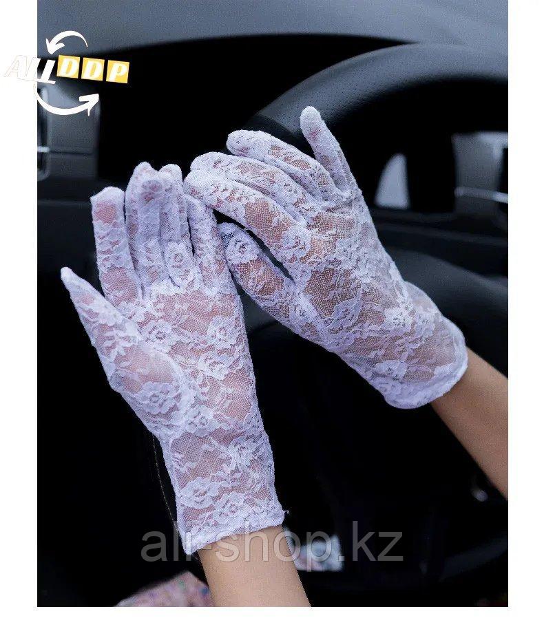 Перчатки Сетка капроновые ажурные с вышивкой короткие белые - фото 8 - id-p113501793