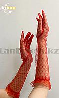 Перчатка Сетка капроновые с вышивкой и с кружевом длинные до локтя красные