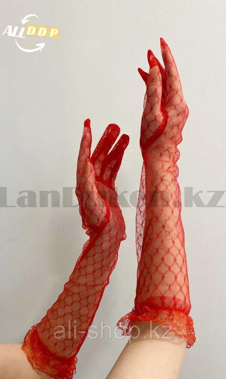Перчатка Сетка капроновые с вышивкой и с кружевом длинные до локтя красные - фото 1 - id-p113501805