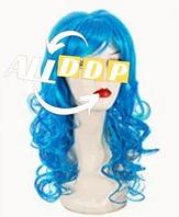 Голубой карнавальный парик с челкой 40-50 см