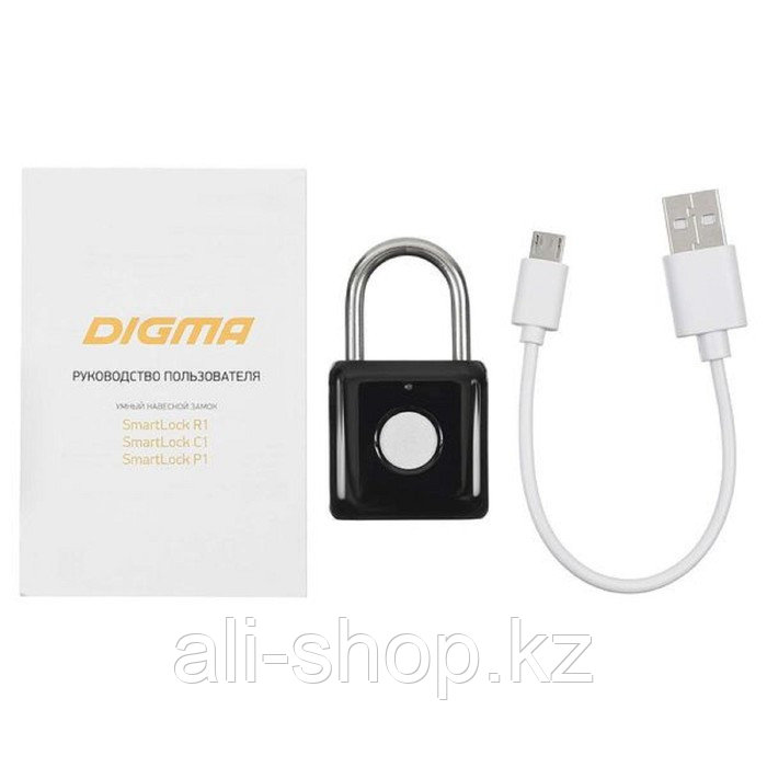 Умный замок Digma SmartLock P1, навесной, разбл.отпеч.пальца, 100мАч, черный (SRP1) - фото 4 - id-p113504480