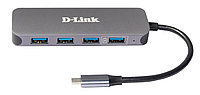 D-link DUB-2340 Шағын USB 4 x USB 3.0 концентраторы, 1 USB Type-C/PD 3.0 порты және USB Type-C қосқышы