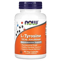 L-тирозин, с повышенной силой действия, 750 мг, 90 растительных капсул, NOW Foods