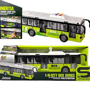 JS120 Пассажирский автобус зеленый (4 функции,двери открываются) Traffic Bus 32*13см