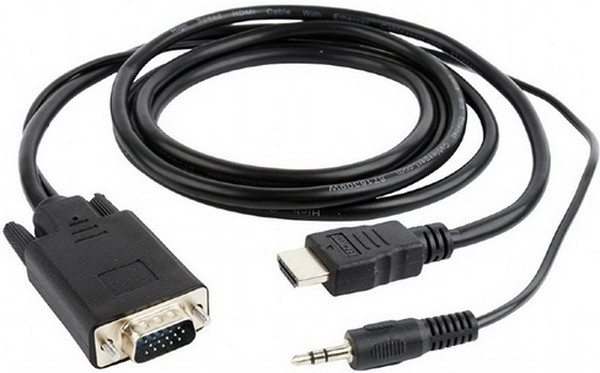 Кабель HDMI->VGA Cablexpert A-HDMI-VGA-03-6 19M/15M + 3.5Jack 1.8м черный - фото 1 - id-p113550597