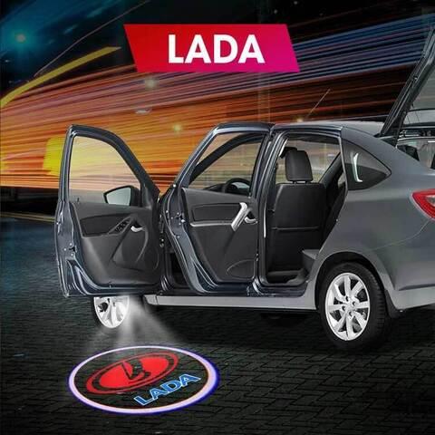 Проектор логотипа автомобиля на асфальт для дверей Welcome lamp {беспроводной комплект из 2шт.} (LADA)