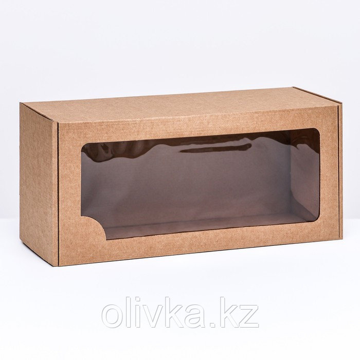 Коробка самосборная, с окном, крафт, бурая 16 х 35 х 12 см