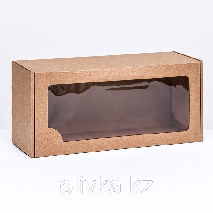 Коробка самосборная, с окном, крафт, бурая 16 х 35 х 12 см - фото 1 - id-p90064883