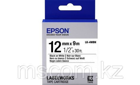 Лента Epson LK4WBN Std Blk/Wht 12/9, 12mm, 9m, C53S654021 - фото 1 - id-p113564467