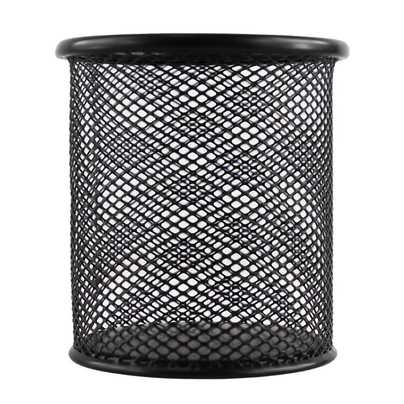 Стакан металлический BASY для пишущих принадлежностей, 9х9х8 см, круглый, черный, фото 1