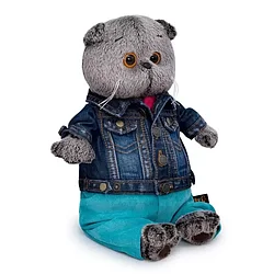 Мягкая игрушка Кот Басик в джинсовой куртке и бирюзовых штанах, 30 см