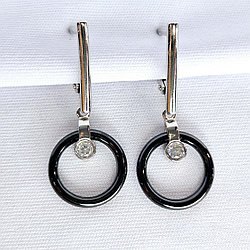Серьги из серебра с керамическими вставками и фианитами Diamant 94-121-01276-1 серебро с родием