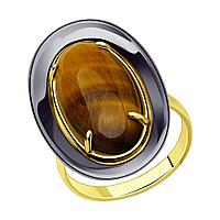 Кольцо из золочёного серебра с тигровым глазом SOKOLOV 83010117