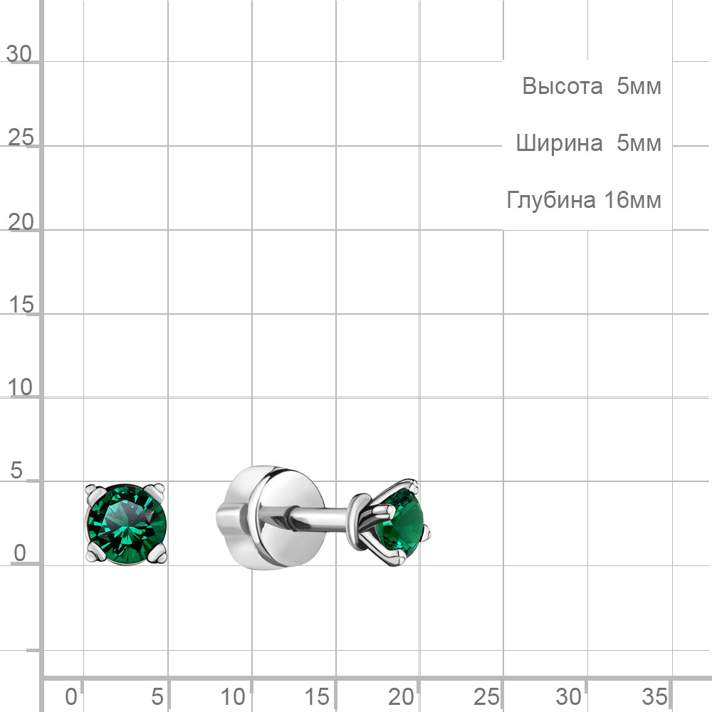 Серебряные серьги-пусеты Наноизумруд Aquamarine 42892Г.5 покрыто родием - фото 2 - id-p102794920