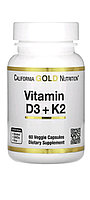 Витамин Д3 + К2 ( МК7) D3+ MK7 5000 IU и 120 мкг 60 капсул. California Gold Nutrition