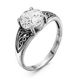 Серебряное кольцо с фианитом Красная Пресня 2387946 серебро оксидированное