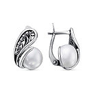 Серьги из серебра с жемчугом культ. Красная Пресня 33312854 серебро оксидированное, с английским замком, фото 5