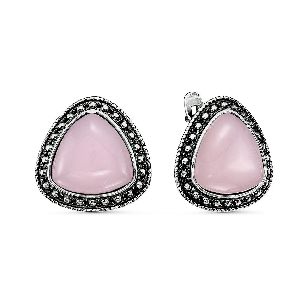 Серьги из серебра цветные камни искусственный кварц розовый Красная Пресня 3339646К серебро оксидированное, с, фото 1