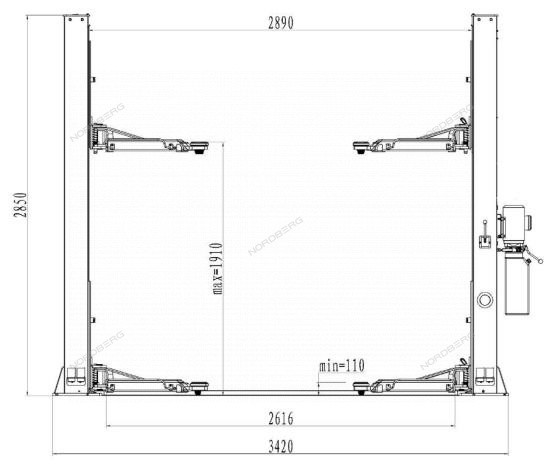 Подъемник 2-стоечный 4 т, снятие со стопоров с одной колонны, 220 В, синий N4120BM-4B - фото 2 - id-p113660164