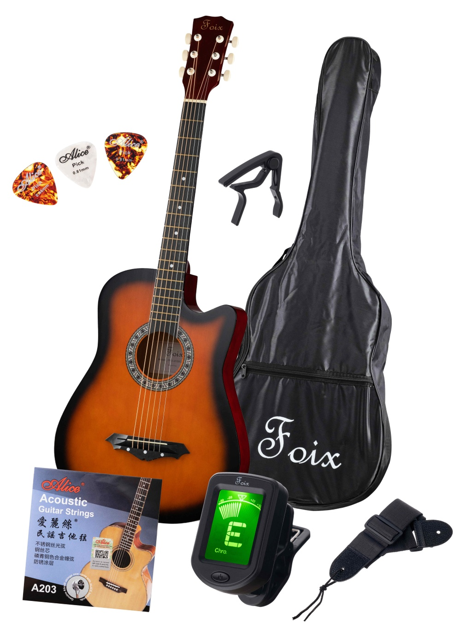 Акустическая гитара+Аксессуары, санбёрст, Foix FFG-2038CAP-SB - фото 1 - id-p113661161