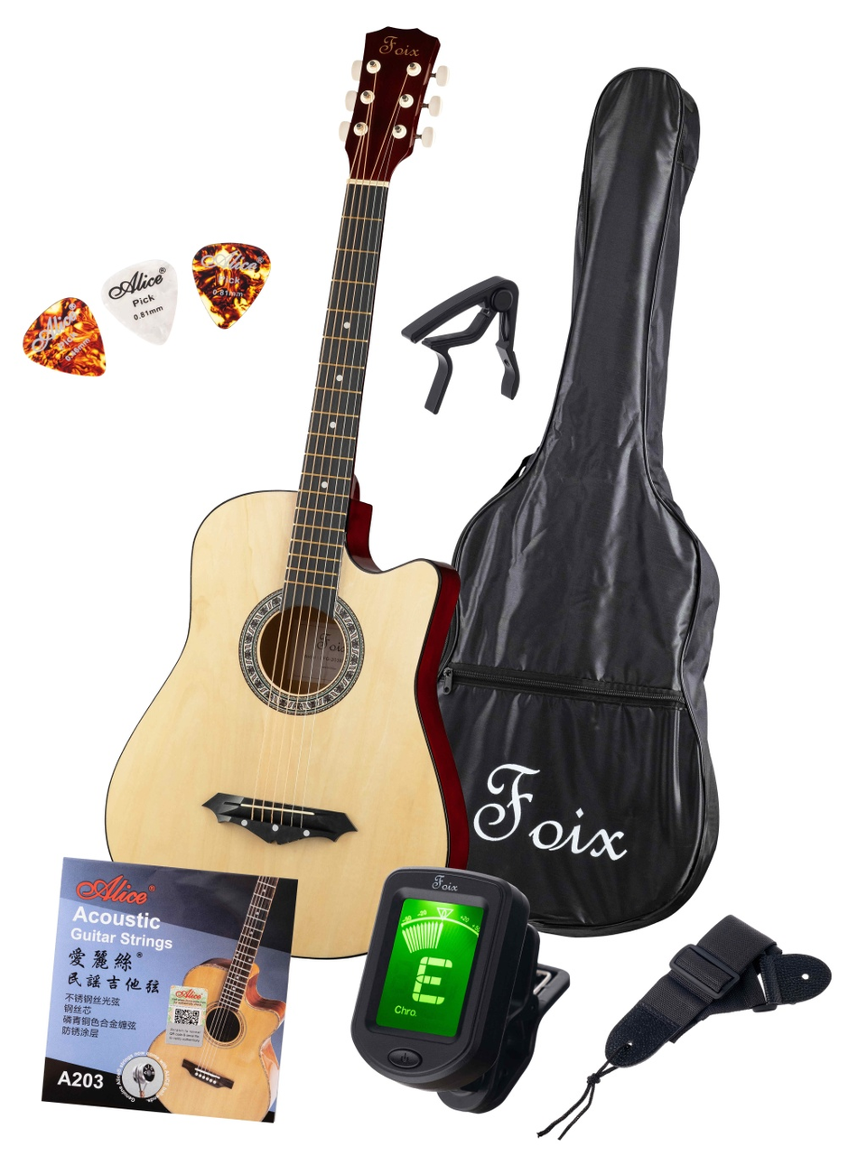 Акустическая гитара+Аксессуары, натуральная, Foix FFG-2038CAP-NA