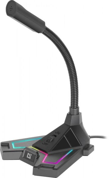 Игровой стрим микрофон Defender Pitch GMC 200 3,5 мм, LED, черный