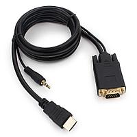 HDMI кабелі -> VGA Cablexpert A-HDMI-VGA-03, 19M/15F, ұзындығы 15см, аудио шығысы Jack3.5