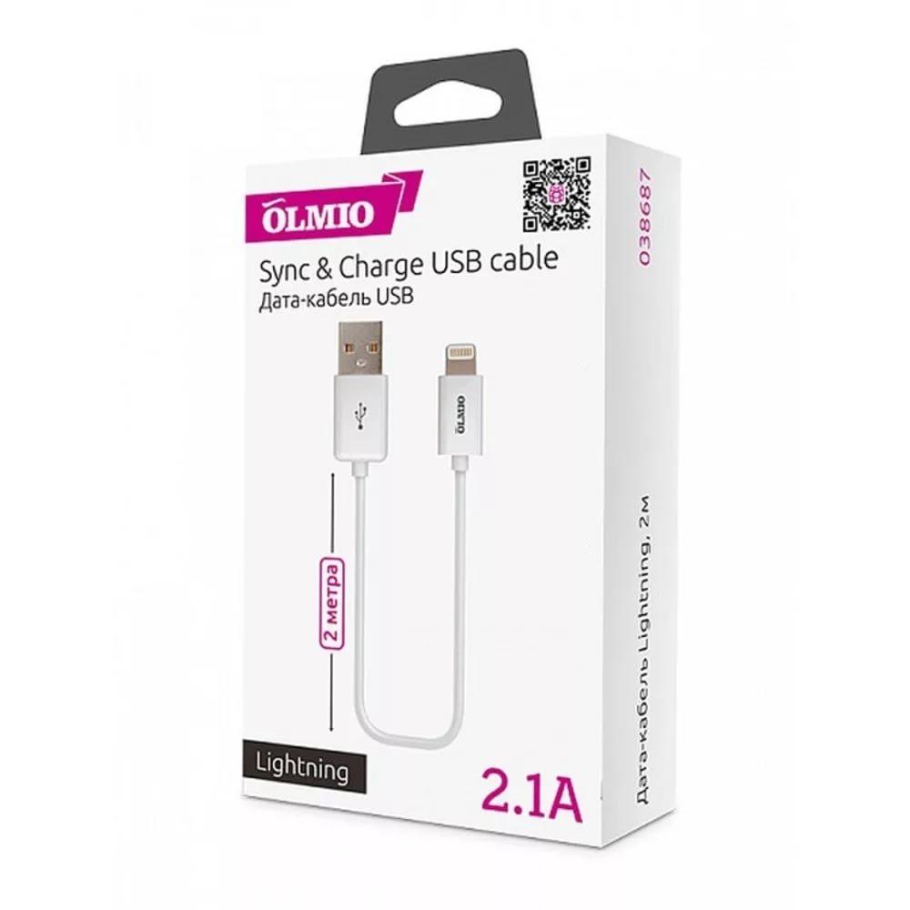 Кабель Olmio USB 2.0 - Lightning, 2м, белый - фото 1 - id-p113661489