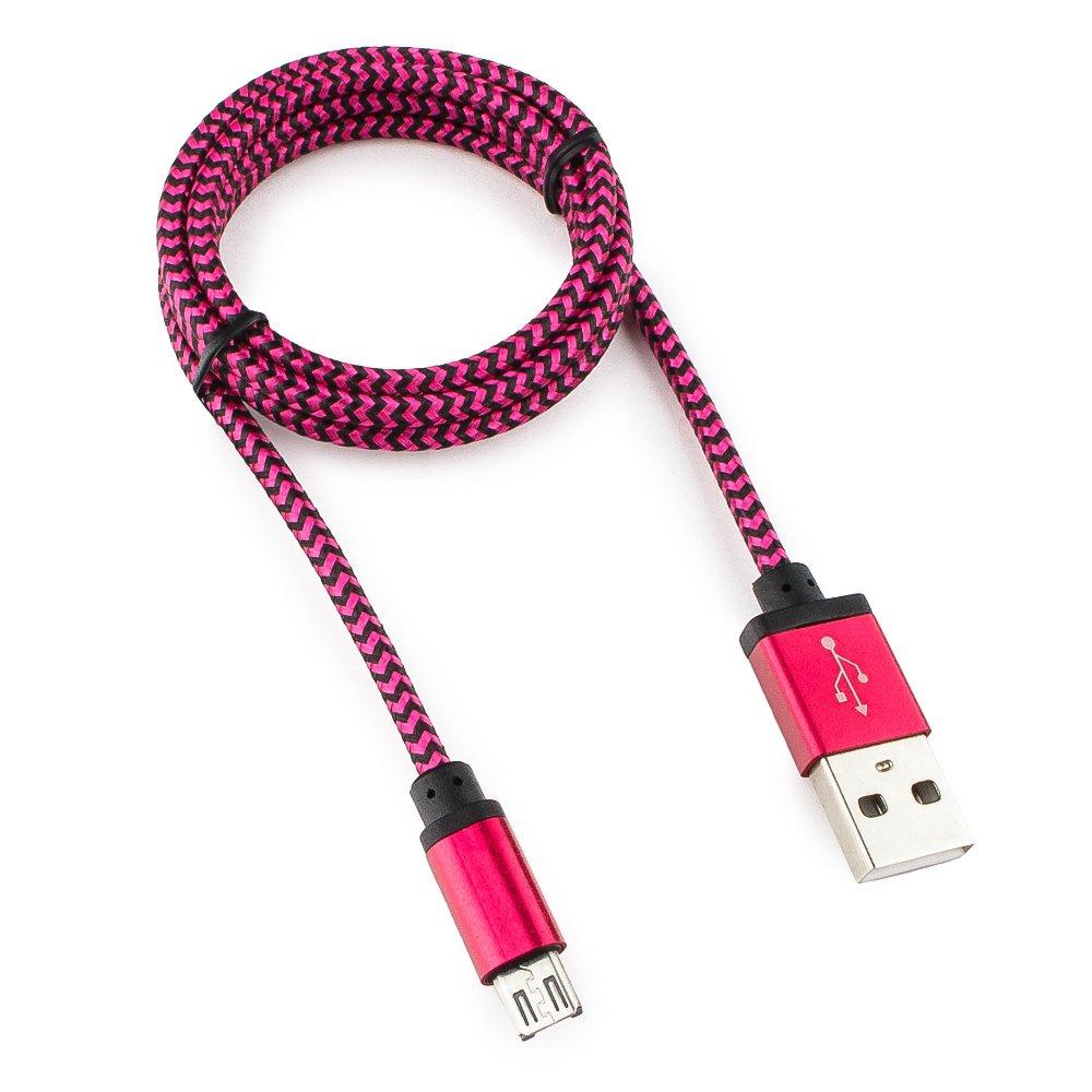 Кабель USB 2.0 Cablexpert CC-mUSB2pe1m, USB-MicroUSB, 1м, нейлоновая оплетка, алюм разъ, фиол - фото 1 - id-p113661511