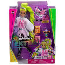 Barbie HDJ44 BRB Кукла Экстра с зелеными неоновыми волосами , с питомцем