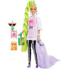 Barbie HDJ44 BRB Кукла Экстра с зелеными неоновыми волосами , с питомцем