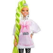 Barbie HDJ44 BRB Кукла Экстра с зелеными неоновыми волосами , с питомцем