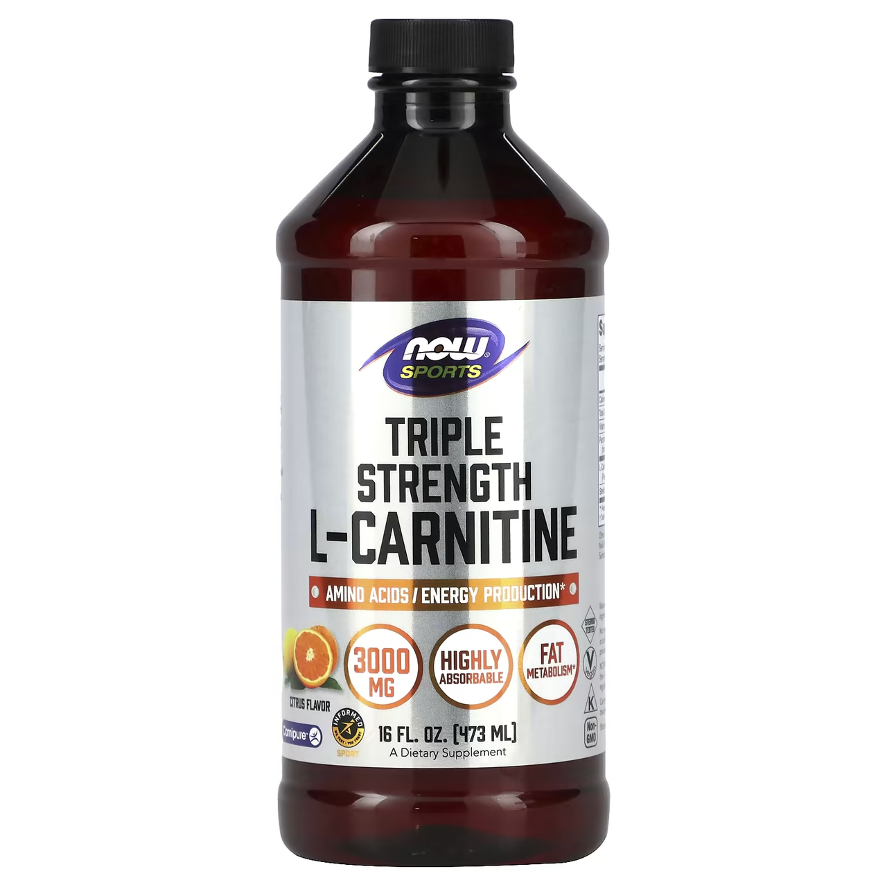 L-Carnitine Liquid Triple Strength 3000 mg, 473 ml, NOW Citrus - фото 2 - id-p110980195