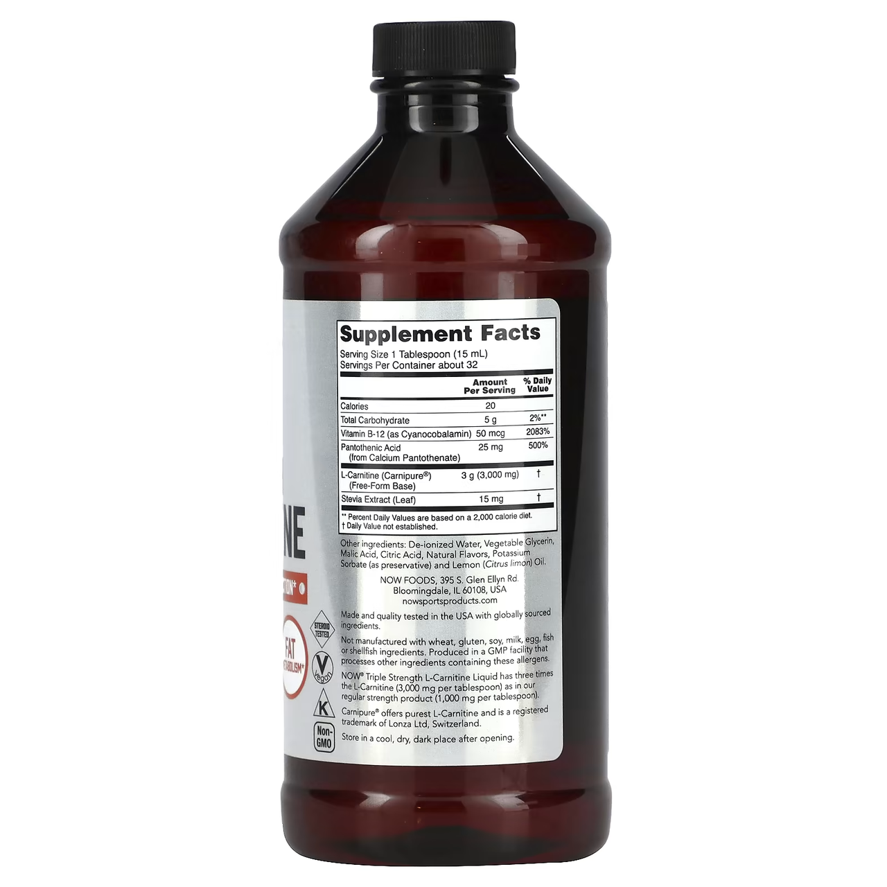 L-Carnitine Liquid Triple Strength 3000 mg, 473 ml, NOW Citrus - фото 3 - id-p110980195