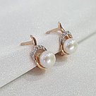 Серебряные серьги с фианитом и жемчугом культ. Красная Пресня 33310215Д, фото 2