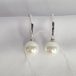 Серьги из серебра имитация жемчуга Красная Пресня 33610770Д серебро с родием, с замком петля