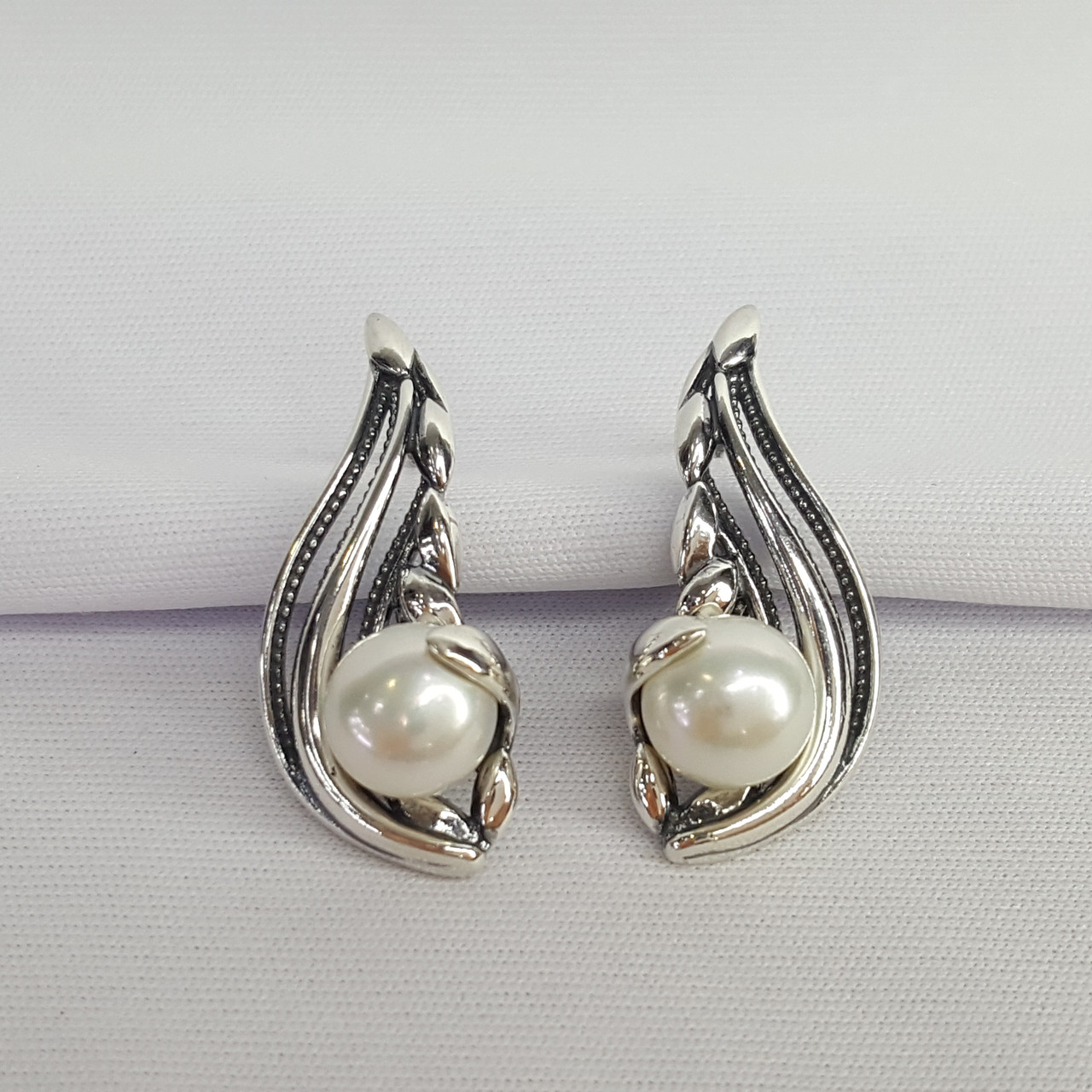 Серьги из серебра с жемчугом культ. Красная Пресня 33312606 серебро оксидированное