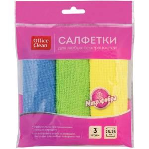 Салфетки для уборки OfficeClean, набор 3шт., микрофибра, 25*25см, ассорти - фото 1 - id-p113695349