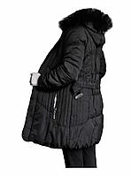 Женская Удлиненная Куртка Пуховик с Съемным Капюшоном Черная