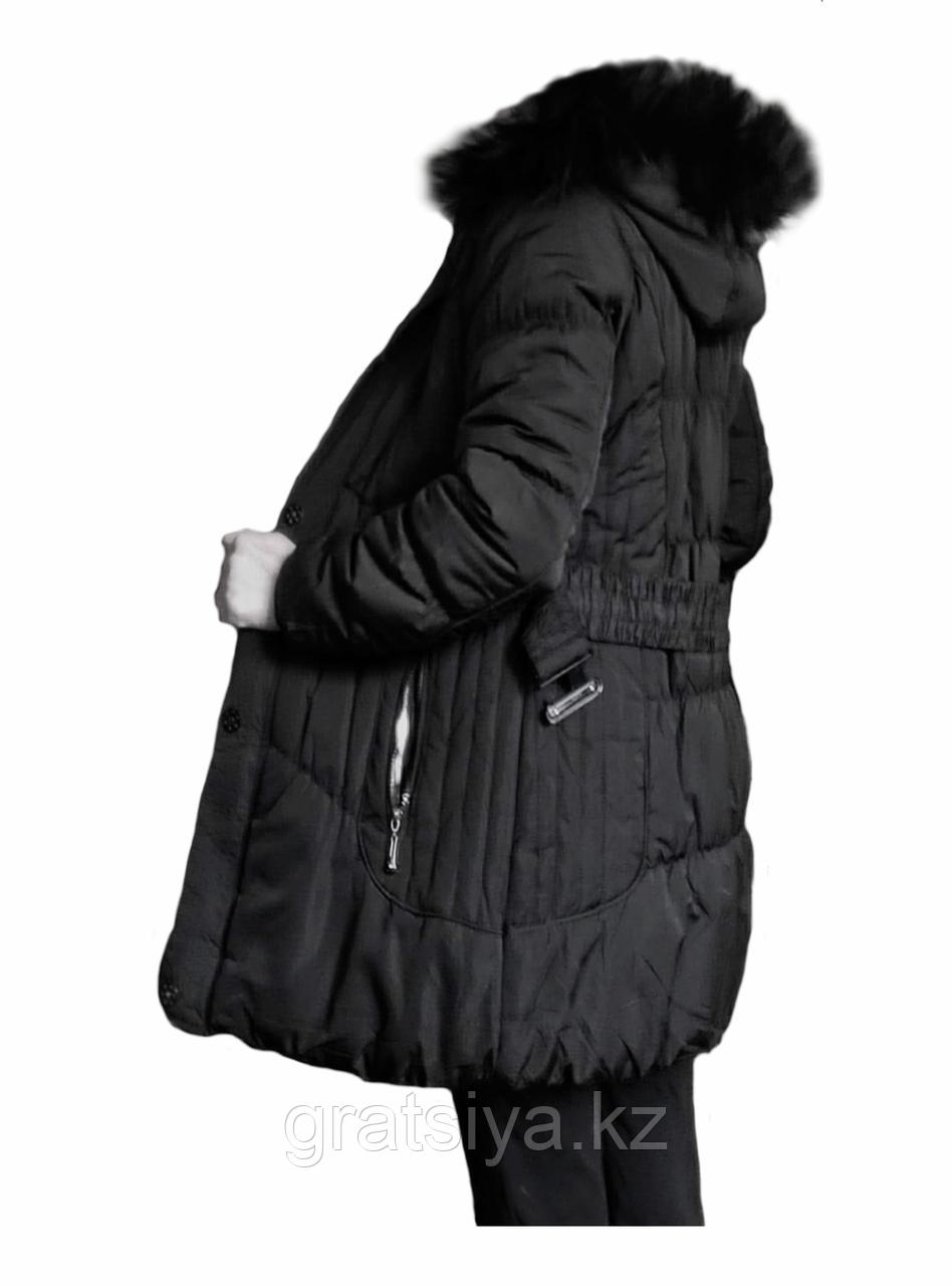 Женская Удлиненная Куртка Пуховик с Съемным Капюшоном Черная - фото 1 - id-p104395804