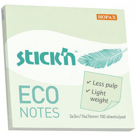 Клейкие листки STICK`N ECO 76 х 76 мм зеленые, 100 листов