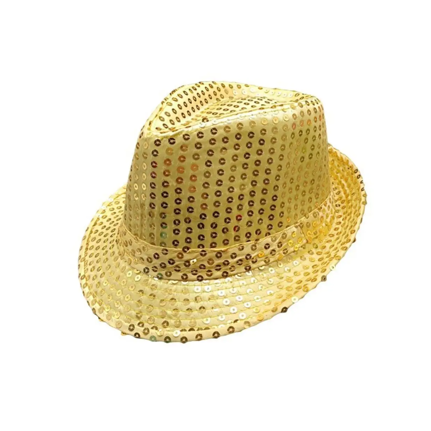 Шляпа карнавальная с пайетками Трилби  (желтая) размер 58