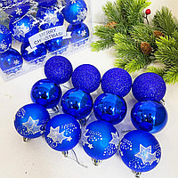 Новогодние елочные шарики синие 12 шт 6 см