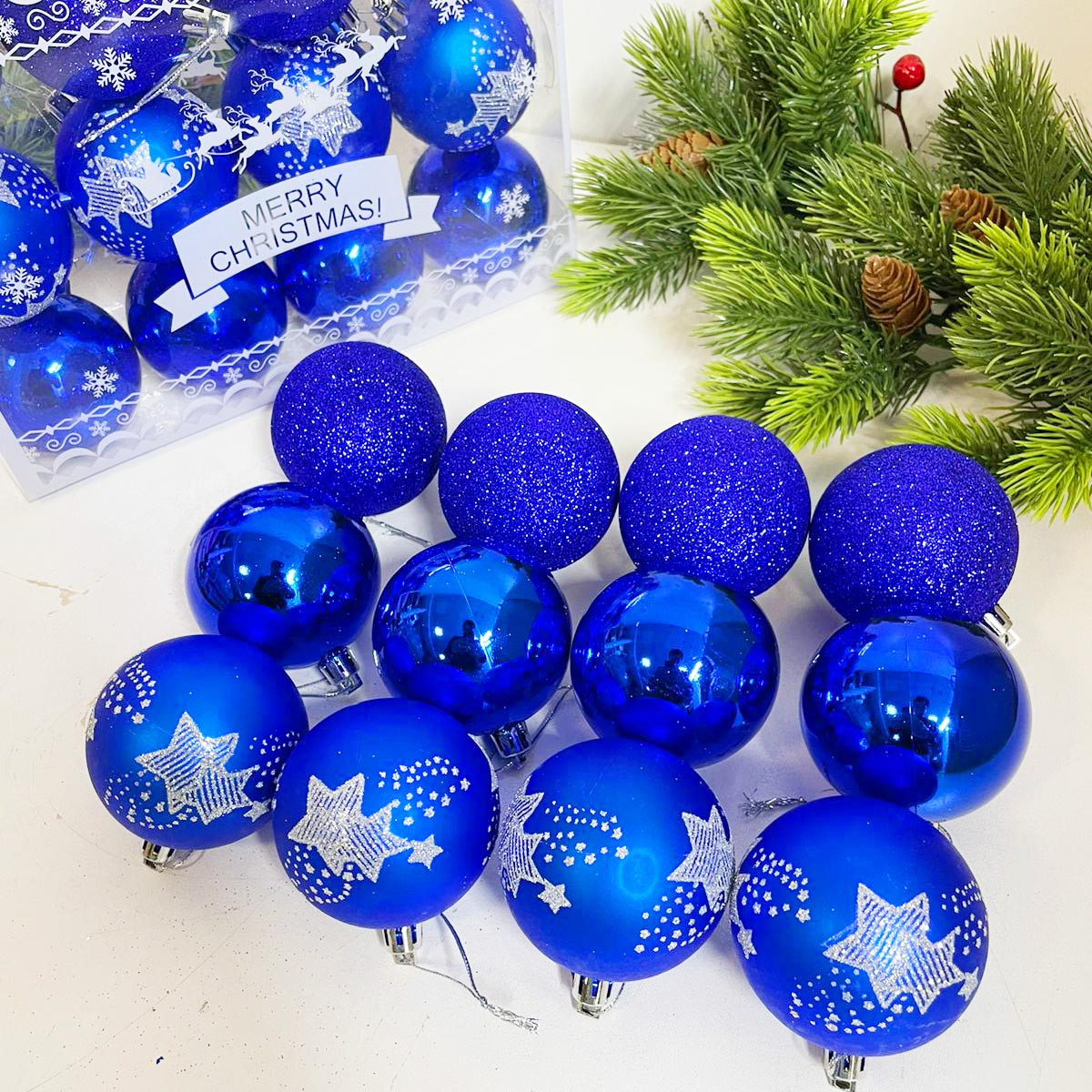 Новогодние елочные шарики синие 12 шт 6 см, фото 1