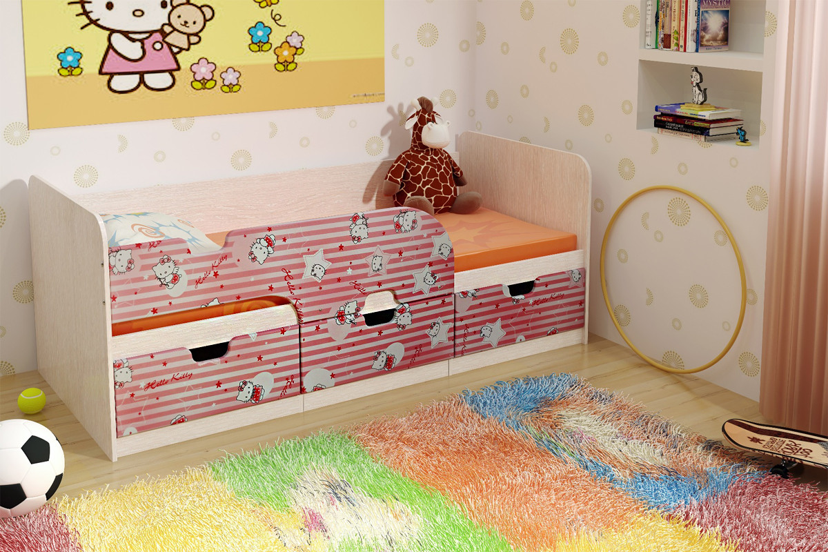 Минима кровать детская, Дуб Атланта/Хеллоу Китти, БТС Мебель - фото 1 - id-p113664013