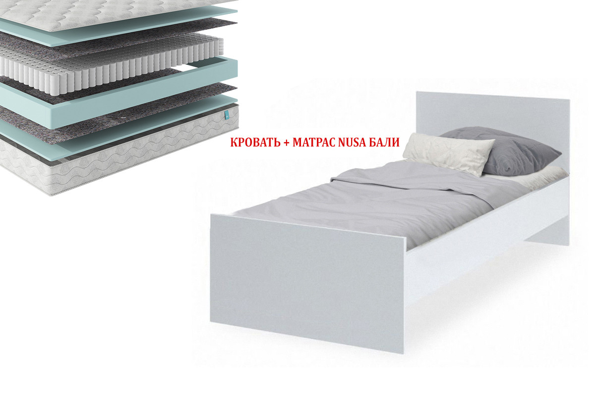 Сноули - Кровать с матрасом NUSA Бали 00048262, 90, Белый, Май Стар