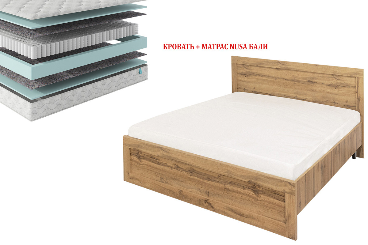 Мортиз - Кровать с матрасом NUSA Бали 00048322, 140, Дуб вотан, Анрэкс