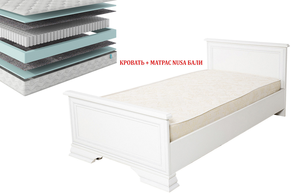 Кентаки - Кровать с матрасом NUSA Бали 00048327, 90, Белый, БРВ Брест
